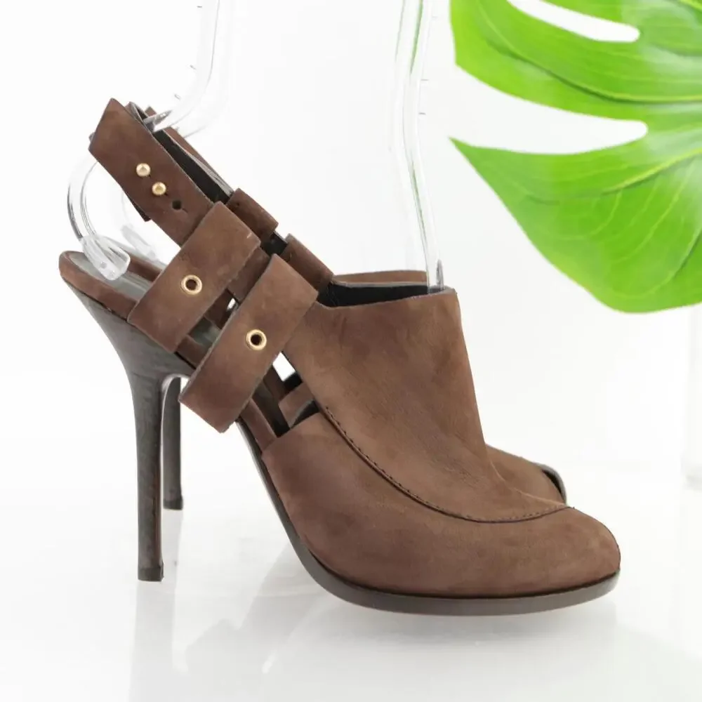 Giuseppe Zanotti Womens Thakoon Pumps Size 39.5 9.5 Brown Leather Slingback Heel